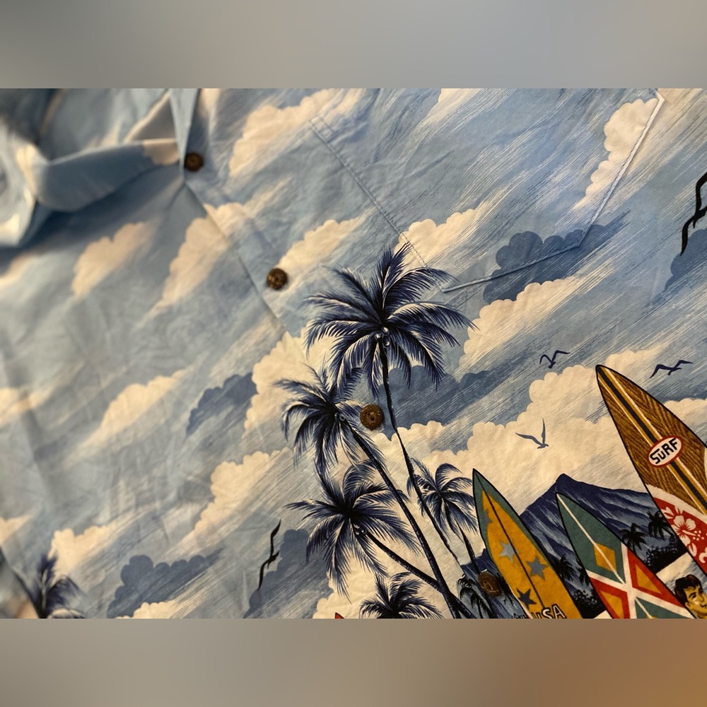 Light Blue Hawaiian Vintage Surf Print Short Sleeve Shirt - Picture 5 of 5